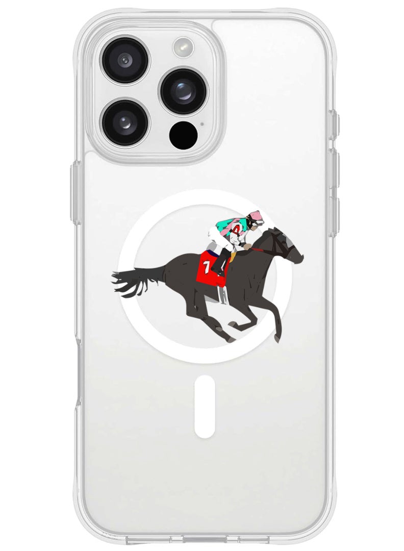 Theodor iPhone 16 Pro Max Magsafe Magnetic Case for iPhone Compatible with Wireless Charging, Shockproof Phone Bumper Cover - Horse Riding - Image 1