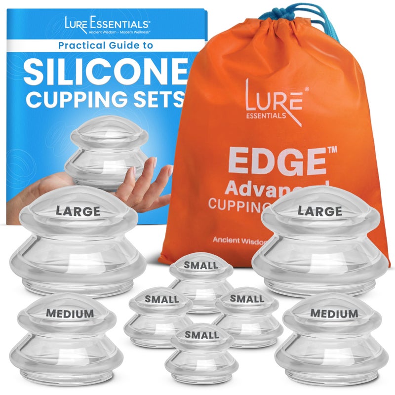 Lure Essentials Edge Silicone Cupping Set, Cupping Kit for Massage Therapy, Long Lasting Cups for Professional & Home Use, Body Sculpt Cup for Cellulite, Ultra Transparent Clear (8 Count) - Image 1