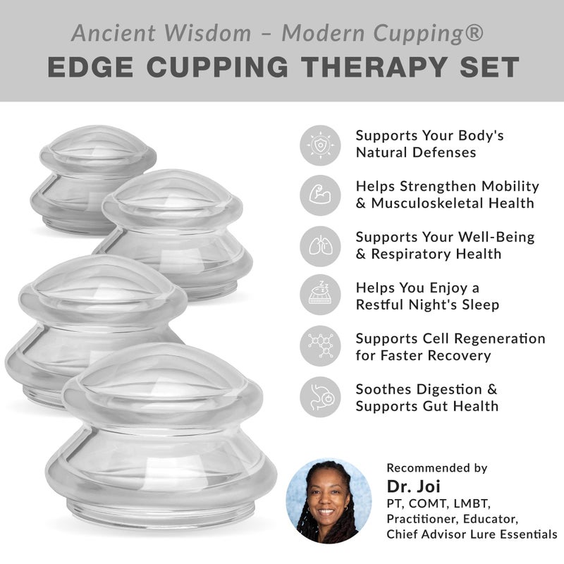Lure Essentials Edge Silicone Cupping Set, Cupping Kit for Massage Therapy, Long Lasting Cups for Professional & Home Use, Body Sculpt Cup for Cellulite, Ultra Transparent Clear (8 Count) - Image 4