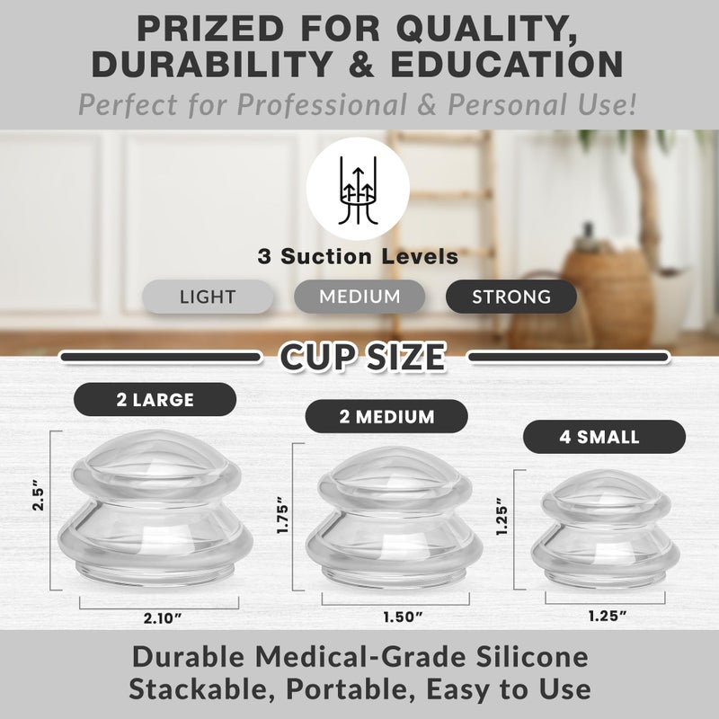 Lure Essentials Edge Silicone Cupping Set, Cupping Kit for Massage Therapy, Long Lasting Cups for Professional & Home Use, Body Sculpt Cup for Cellulite, Ultra Transparent Clear (8 Count) - Image 2