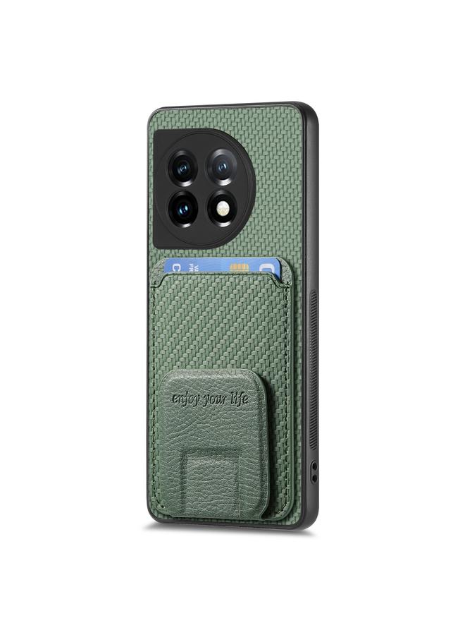 اس-توب جراب هاتف OnePlus Nord CE2 Lite 5G مصنوع من ألياف الكربون مع حامل قابل للطي وحقيبة بطاقات - Image 2