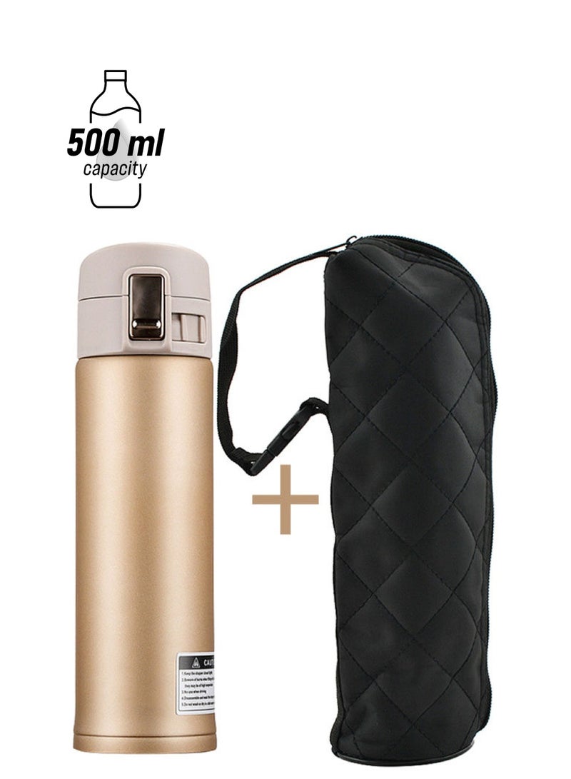 NIBEMINENT Stainless Steel Water Bottle With Cover Gold 500ml