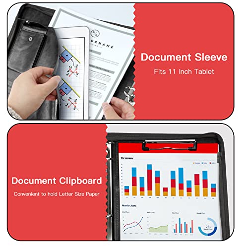 WRIYES Zippered Portfolio Organizer, WRIYES Leather Padfolio with 3 Ring Binder, Professional Business Binder, Organizer for IPad/Document, Phone & Business Cards, Office Gifts for Men or Women (Black) - Image 3