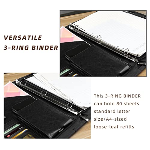 WRIYES Zippered Portfolio Organizer, WRIYES Leather Padfolio with 3 Ring Binder, Professional Business Binder, Organizer for IPad/Document, Phone & Business Cards, Office Gifts for Men or Women (Black) - Image 4