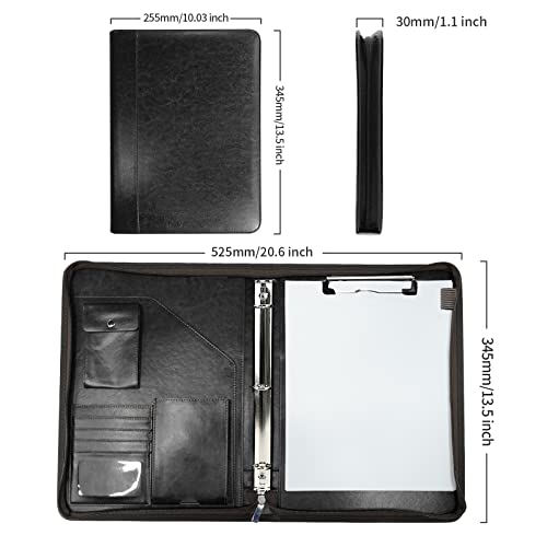 WRIYES Zippered Portfolio Organizer, WRIYES Leather Padfolio with 3 Ring Binder, Professional Business Binder, Organizer for IPad/Document, Phone & Business Cards, Office Gifts for Men or Women (Black) - Image 5