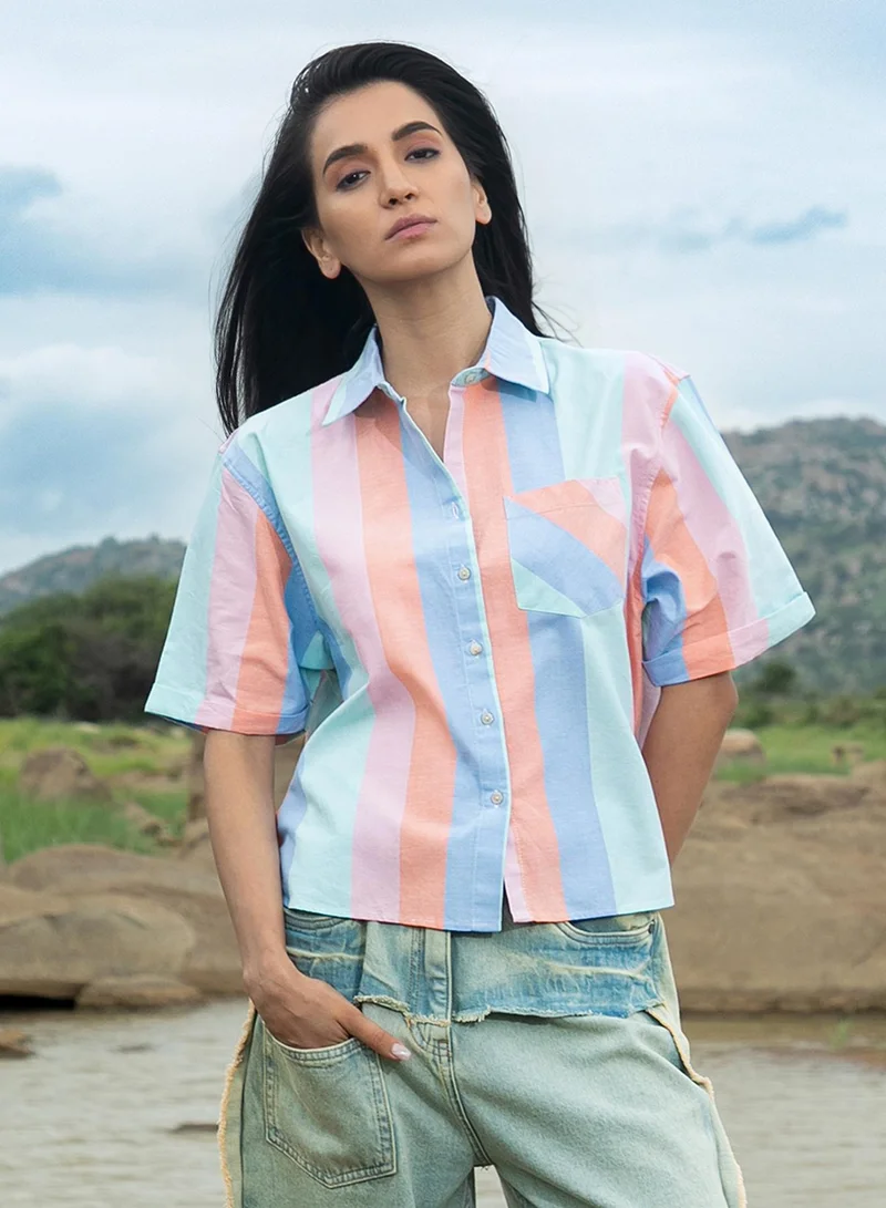 بينيا كولادا قميص نسائي مخطط متعدد الألوان