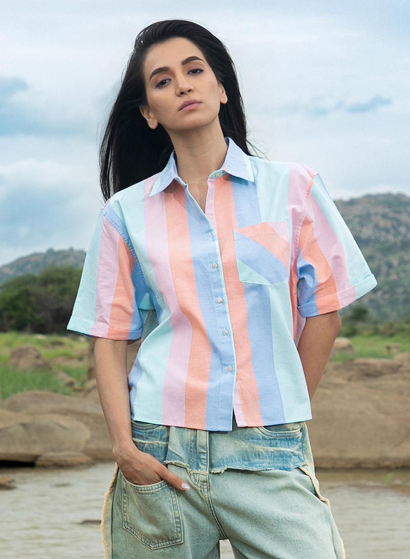 PINACOLADA Women's Multicolour Striped Boxy Shirt - Image 2