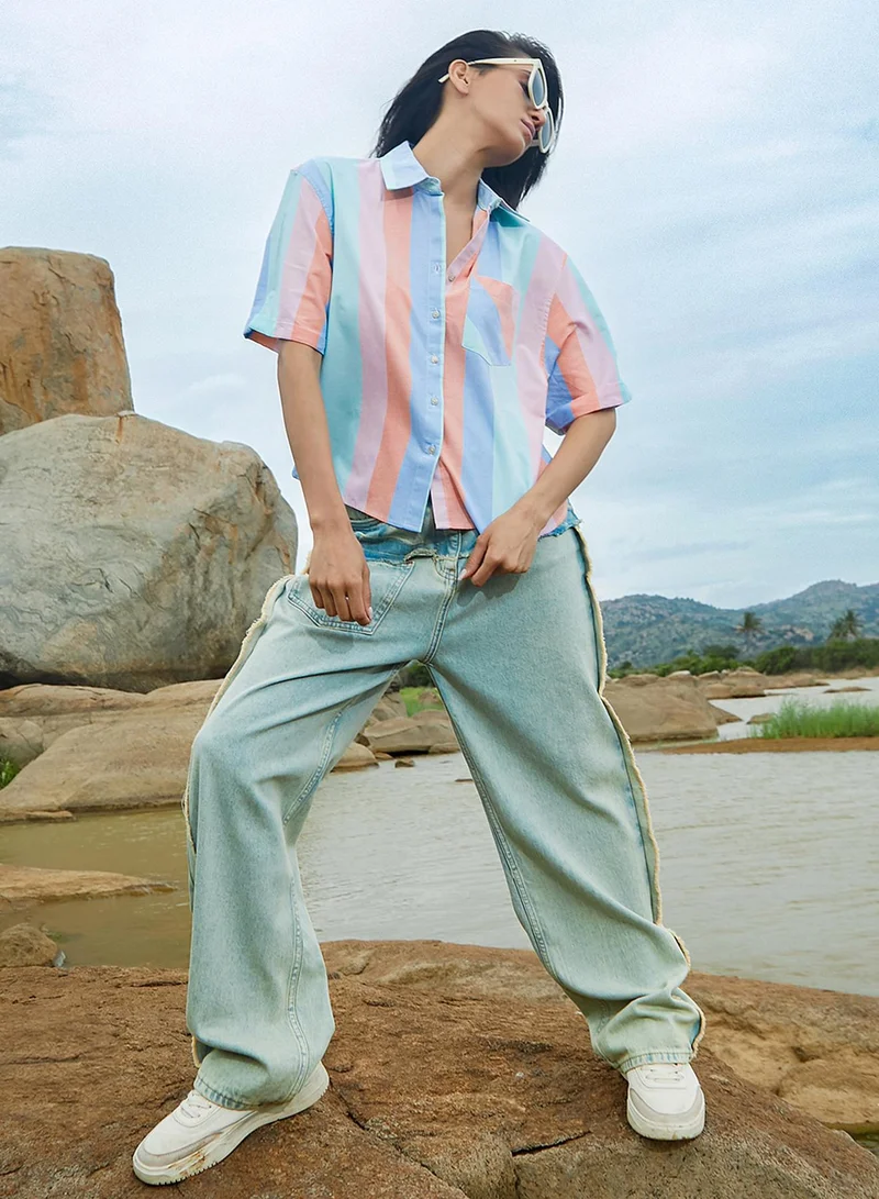 Pinacolada  Women's Multicolour Striped Boxy Shirt for Women | Best Price UAE