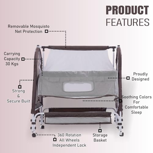 KIDBITKART Premium Jumbo Baby Cradle New Born Baby Sleep Swing Cradle/Mattress & Wheels and Cradle for 0-13 Months Baby Boys and Girls (Blue Panda) (Brown) - Image 5