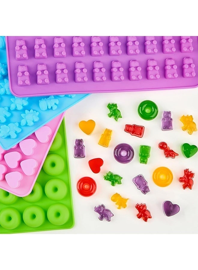 5 Pcs Silicone Gummy Molds with 2 Droppers, Heart, Bear, Dinosaur, Animal, Round Candy Molds, Non-Stick Silicone Moulds for Gummies, Chocolate, Jelly, Candy, Baby Food - Image 2