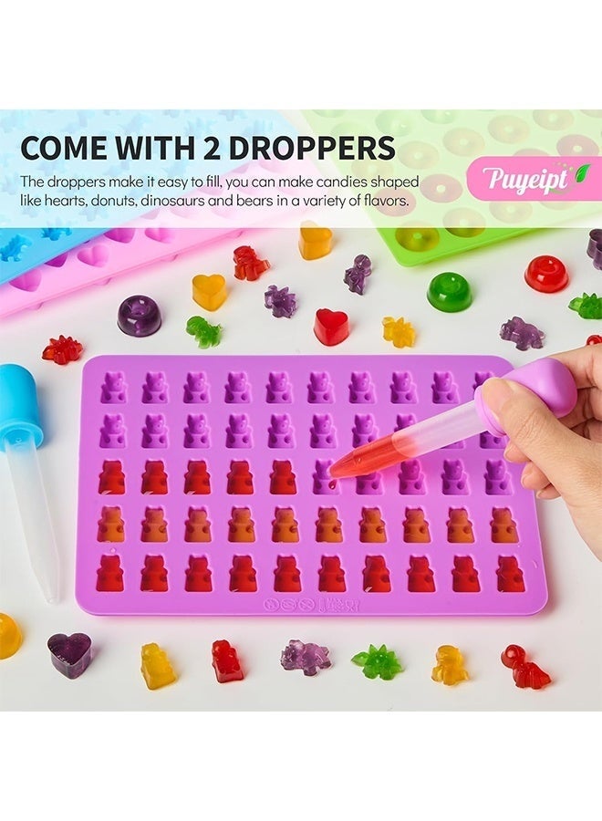 5 Pcs Silicone Gummy Molds with 2 Droppers, Heart, Bear, Dinosaur, Animal, Round Candy Molds, Non-Stick Silicone Moulds for Gummies, Chocolate, Jelly, Candy, Baby Food - Image 3