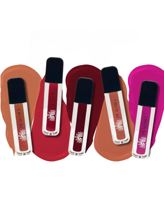 PEACORA Mini Matte Liquid Lipstick For Women Long Lasting & Waterproof Lipstick Perfect for Gifting, Wedding, Special Occasions & Travel (Set Of 5) (Multicolors, Shade-E) - Image 1