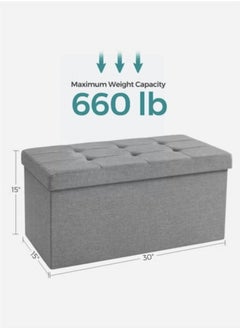 Hanayo 30-inch Folding Storage Stool, Storage Box, Footstool, Light Gray  - Image 2