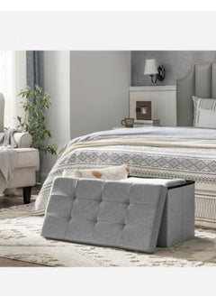 Hanayo 30-inch Folding Storage Stool, Storage Box, Footstool, Light Gray  - Image 3