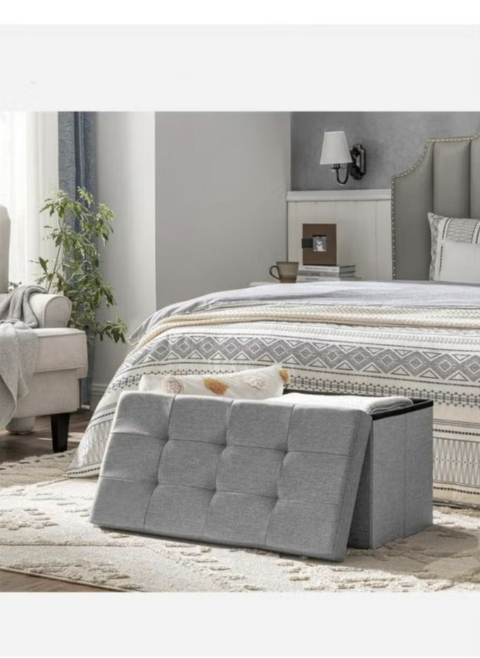 Hanayo 30-inch Folding Storage Stool, Storage Box, Footstool, Light Gray  - Image 3