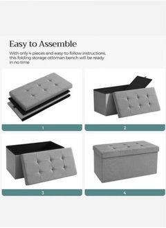 Hanayo 30-inch Folding Storage Stool, Storage Box, Footstool, Light Gray  - Image 5