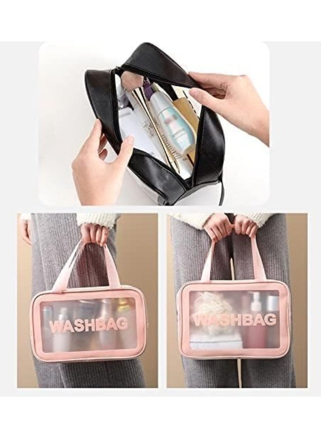 3-Piece Transparent Toiletry Bag Set, Makeup Bag, Travel Bag, Work Bag, Vacation Bag, Bathroom Organizer for Men and Women, ,Transparent Toiletry Bag Set-pink - Image 5
