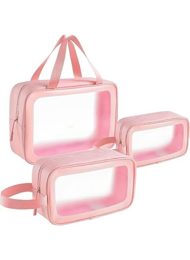 3-Piece Transparent Toiletry Bag Set, Makeup Bag, Travel Bag, Work Bag, Vacation Bag, Bathroom Organizer for Men and Women, ,Transparent Toiletry Bag Set-pink - Image 1