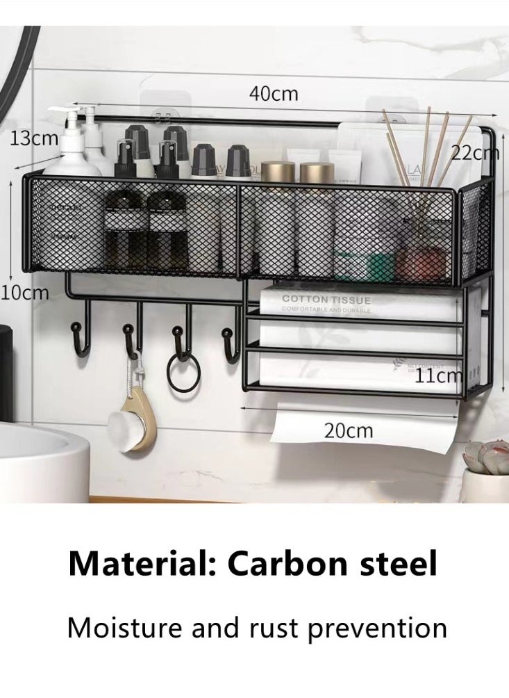 رف حمام مكون من قطعة واحدة ومنظم شامبو ودش مثبت على الحائط مع خطافات، أسود 40x13x22 سم - pzsku/ZF5733C822012124BB37FZ/45/_/1705403125/d5e44c0c-0039-4d21-84b9-ca2734076b68