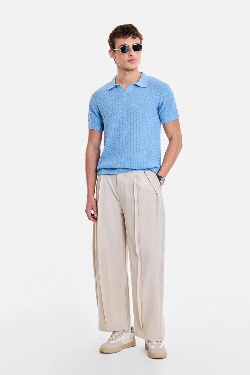 SNITCH Light Blue Textured Half Sleeve Regular Fit T-Shirt