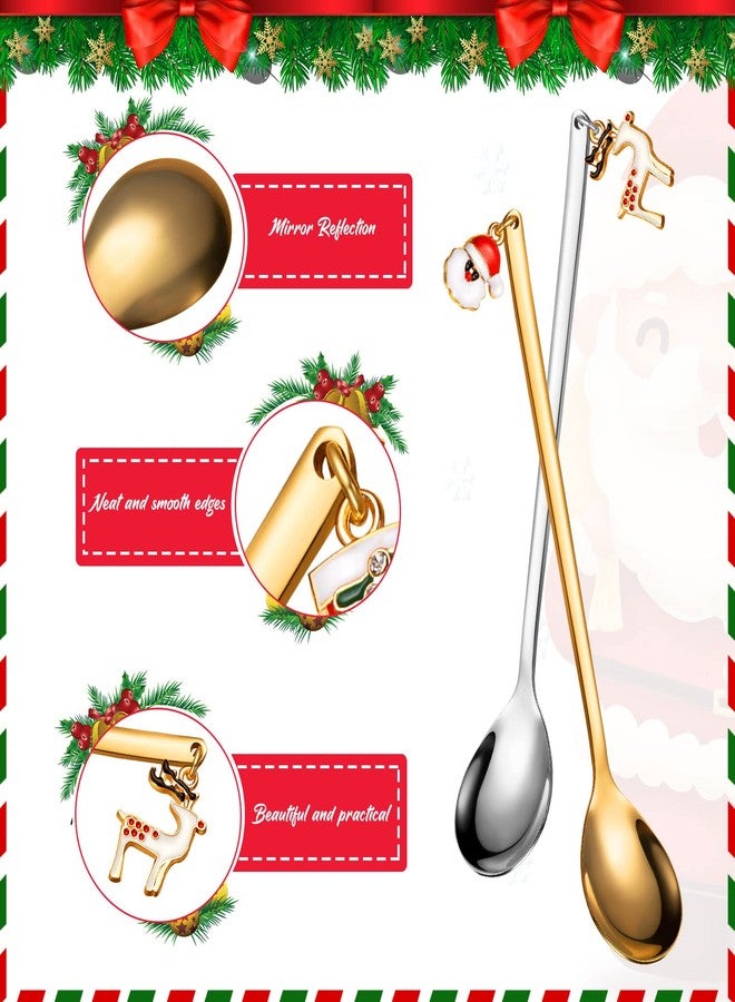 Perthlin 8 Pcs Christmas Spoons Stainless Steel Tea Coffee Christmas Stirrers Spoons Gold and Silver Tea Dessert Stirrers for Cake Soup Candy Mixing Baking Marshmallow Cocoa Bar Supplies - Image 3