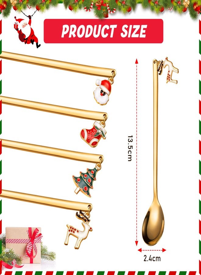 Perthlin 8 Pcs Christmas Spoons Stainless Steel Tea Coffee Christmas Stirrers Spoons Gold and Silver Tea Dessert Stirrers for Cake Soup Candy Mixing Baking Marshmallow Cocoa Bar Supplies - Image 2