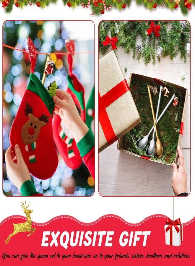 Perthlin 8 Pcs Christmas Spoons Stainless Steel Tea Coffee Christmas Stirrers Spoons Gold and Silver Tea Dessert Stirrers for Cake Soup Candy Mixing Baking Marshmallow Cocoa Bar Supplies - Image 5