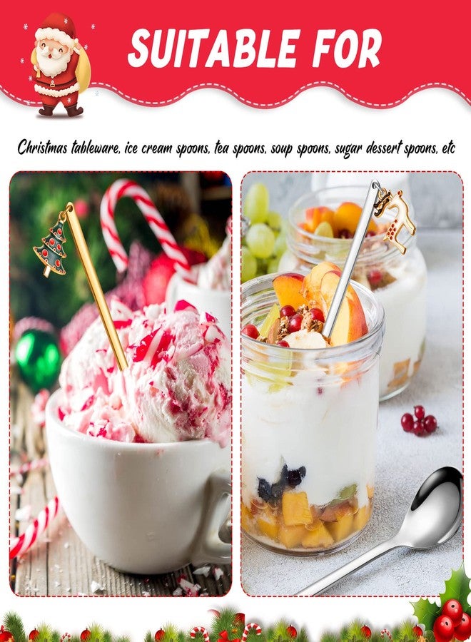 Perthlin 8 Pcs Christmas Spoons Stainless Steel Tea Coffee Christmas Stirrers Spoons Gold and Silver Tea Dessert Stirrers for Cake Soup Candy Mixing Baking Marshmallow Cocoa Bar Supplies - Image 4