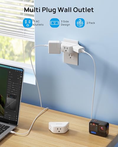 TROND Multi Plug Outlet Extender 2 Pack - Electrical Wall Splitter, 3 Way Angled Wall Outlet Adapter, Cruise Essentials, Small Multiple Plug Expander for Cruise Ship Home Office Dorm Room, White - Image 2