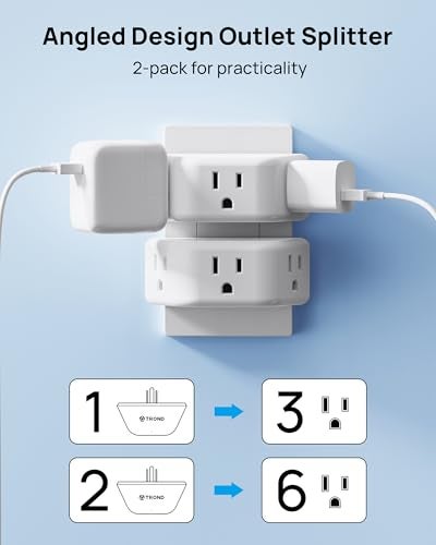 TROND Multi Plug Outlet Extender 2 Pack - Electrical Wall Splitter, 3 Way Angled Wall Outlet Adapter, Cruise Essentials, Small Multiple Plug Expander for Cruise Ship Home Office Dorm Room, White - Image 5
