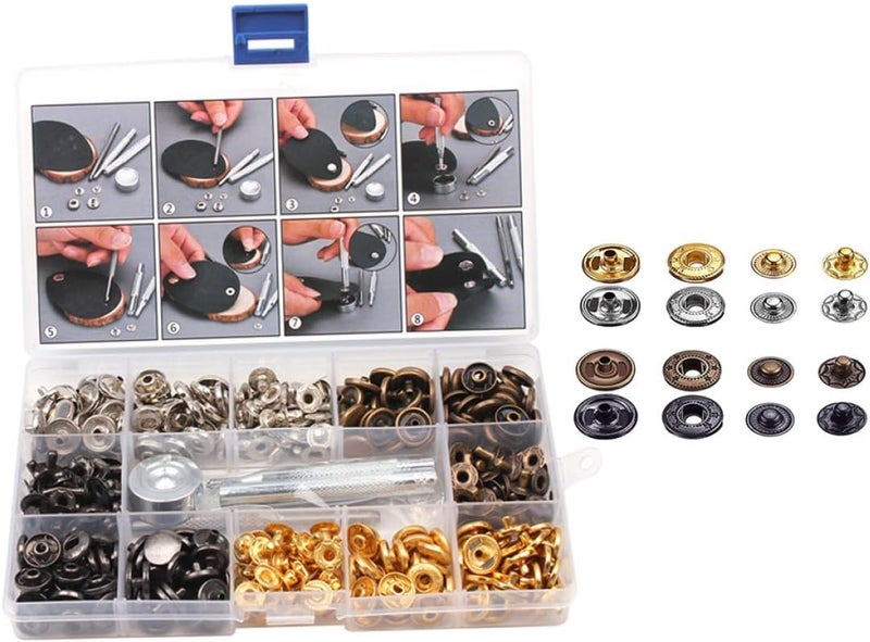 KHBUAB Metal Snap Buttons and Snap Fasteners Tool Kit with 40 Sets in 4 Sizes and 4 Colors, DIY Sewing Notions for Clothing, Bags, and Crafts with Storage Box and Installation Tools - Image 1