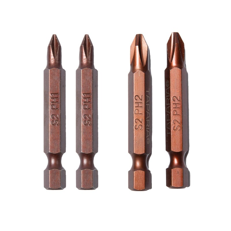Taparia Make, 50mm Single Side Bits of 1/4" Hex Shank, S2 Grade, Of Tip Size ph1 (2 Pc) and ph2 (2 Pc) Suitable for DIY, Home, Professional & industrial applications - Image 3