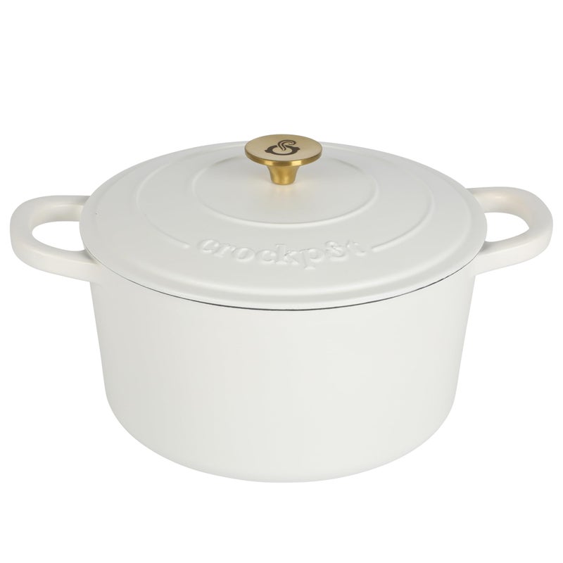 Crock-Pot Crock Pot Artisan 5Quart Round Dutch Oven  Matte Linen White wGold Knob 