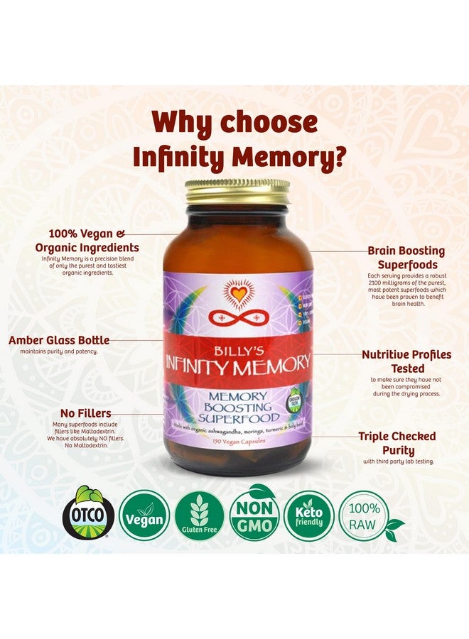 Infinity Greens Infinity Memory and Focus Supplement, Superfood Brain Fuel with Organic Lions Mane Mushroom, Ashwagandha, Holy Basil, & Turmeric, Supplements for Women and Men (150 Capsules)  - Image 4