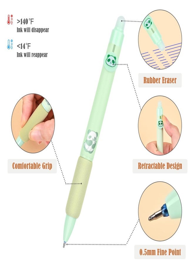 BAYTORY 18Pcs Erasable Gel Pens, 8Pcs Blue Ink Pens & 10Pcs Black Refills, Cute Retractable Pen with Eraser, 0.5mm Fine Point, Quick Dry Gel Ink Pen, for Crossword Puzzles (Green) - Image 4