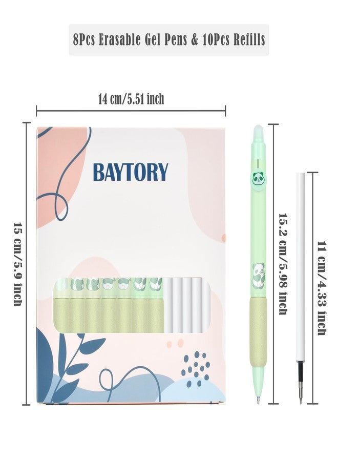 BAYTORY 18Pcs Erasable Gel Pens, 8Pcs Blue Ink Pens & 10Pcs Black Refills, Cute Retractable Pen with Eraser, 0.5mm Fine Point, Quick Dry Gel Ink Pen, for Crossword Puzzles (Green) - Image 2