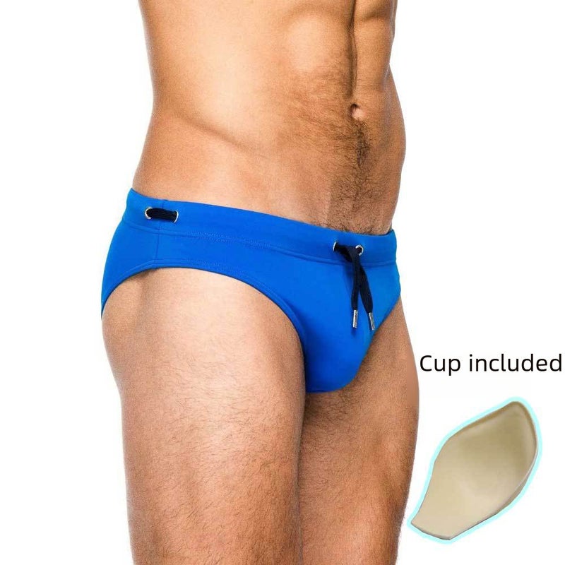 Foreign trade Men''s triangle swimming trunks solid color lace U-shaped cup sexy nylon beach swimming pool hot spring Plus Size swimming trunks - Image 4