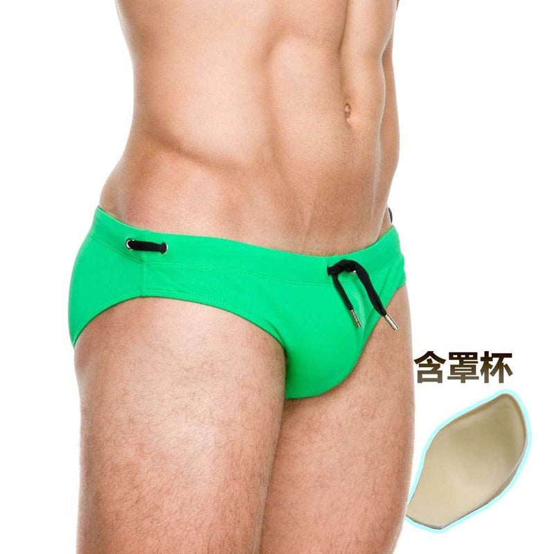 Foreign trade Men''s triangle swimming trunks solid color lace U-shaped cup sexy nylon beach swimming pool hot spring Plus Size swimming trunks - Image 1