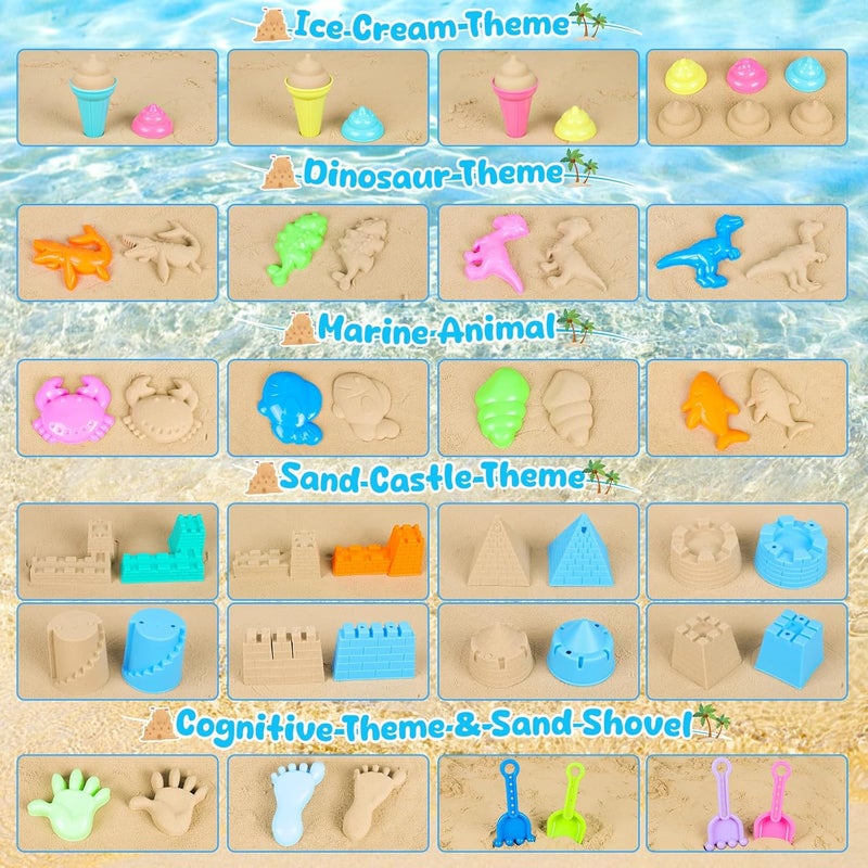 REZUCREY Beach Toys for Kids Toddlers, Sand Castle Toys with 4 Sand Bucket and Shovels, Mesh Bag & Molds, Ice Cream Travel Sandbox for Beach Sandbox for Toddlers Kids Baby Boys Girls Age 3-10 - Image 5