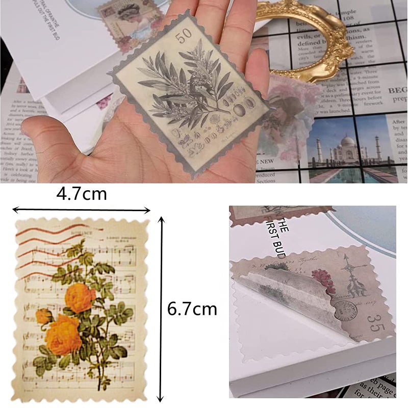 Cotrida 60pcs Vintage Postage Stamp Stickers, Aesthetic Botanical Deco Paper Sticker for Scrapbooking, Journaling Supplies, Planners, Kid DIY Art Crafts, Bullet Journal Ephemera - Image 4