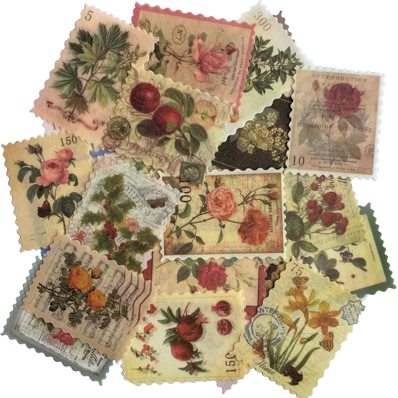 Cotrida 60pcs Vintage Postage Stamp Stickers, Aesthetic Botanical Deco Paper Sticker for Scrapbooking, Journaling Supplies, Planners, Kid DIY Art Crafts, Bullet Journal Ephemera - Image 1