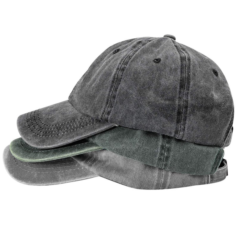 MEINICY 3 Pack Washed Plain Baseball Cap, Retro Adjustable Dad Hat Gifts for Men/Women,Unstructured/Cotton - Image 1