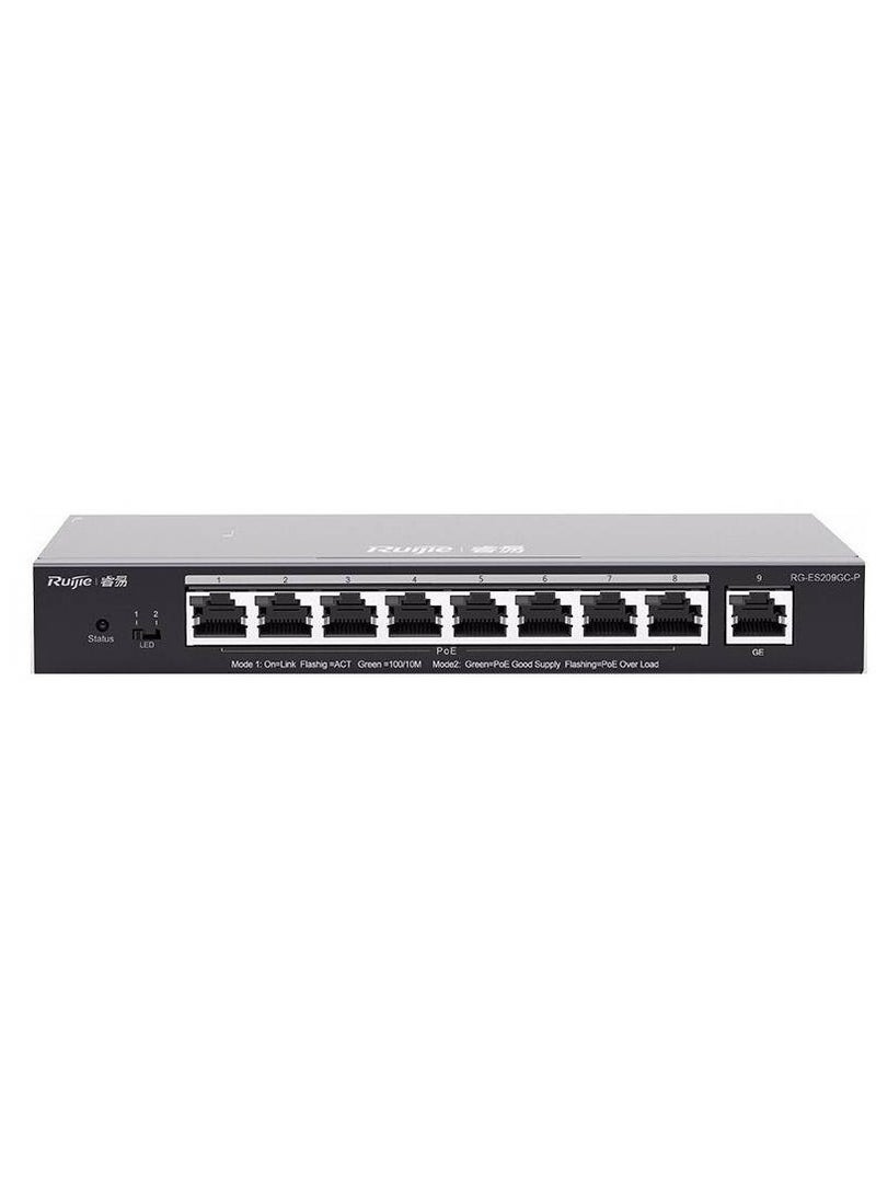 Ruijie - Ruijie 10-Port Gigabit Smart PoE Switch – 8 PoE+ Ports + 2 Uplink | 70W Power Budget | Desktop Steel Case - Image 1