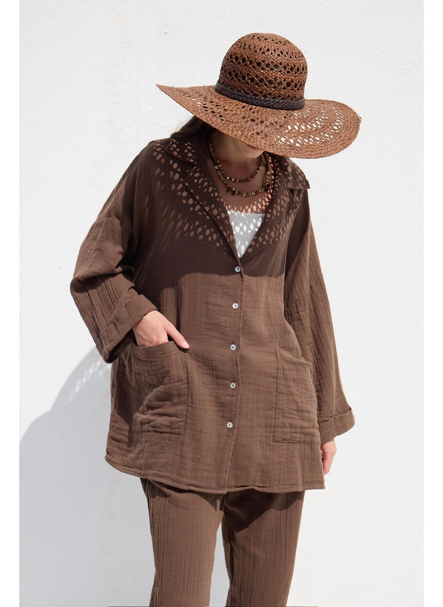 مانوكا Jacket Collar Shirt Brown
