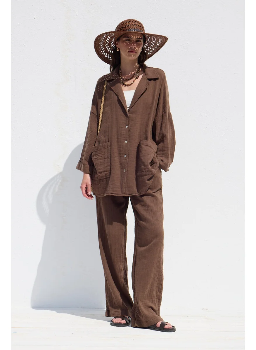 مانوكا Jacket Collar Shirt Brown