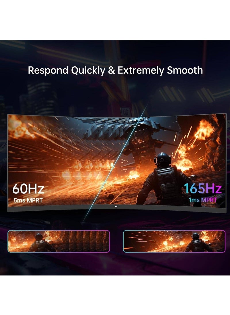 H34S18S Gaming Curved Monitor, 34" VA Display, WQHD Resolution, 165Hz Refresh Rate, 1ms (MPRT) Response Time, FreeSync Premium & G-Sync Compatible, Black | H34S18S