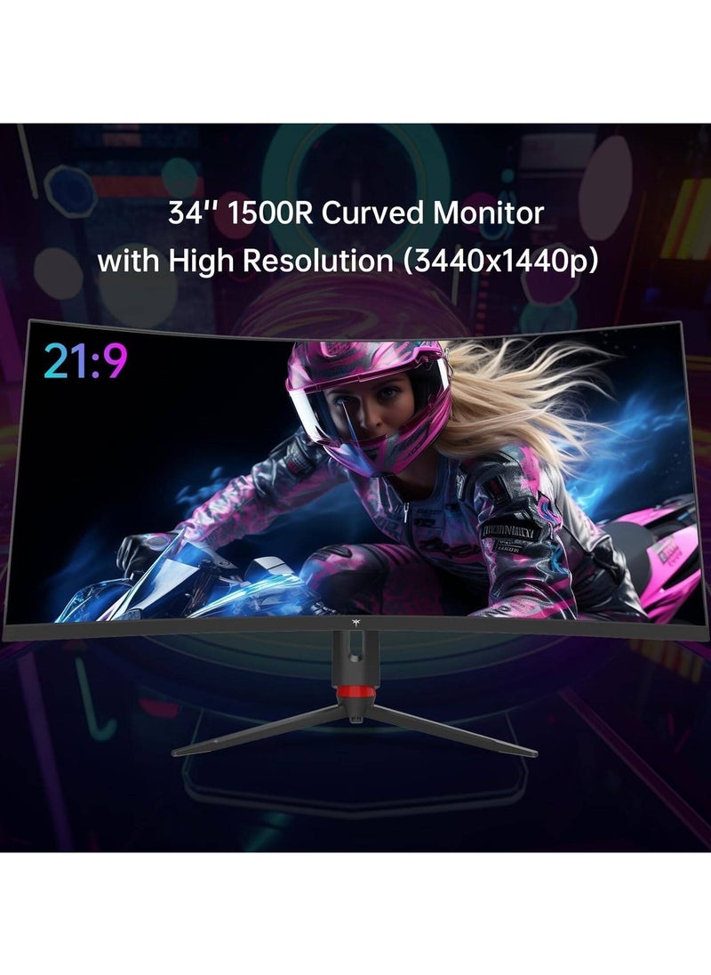 H34S18S Gaming Curved Monitor, 34" VA Display, WQHD Resolution, 165Hz Refresh Rate, 1ms (MPRT) Response Time, FreeSync Premium & G-Sync Compatible, Black | H34S18S