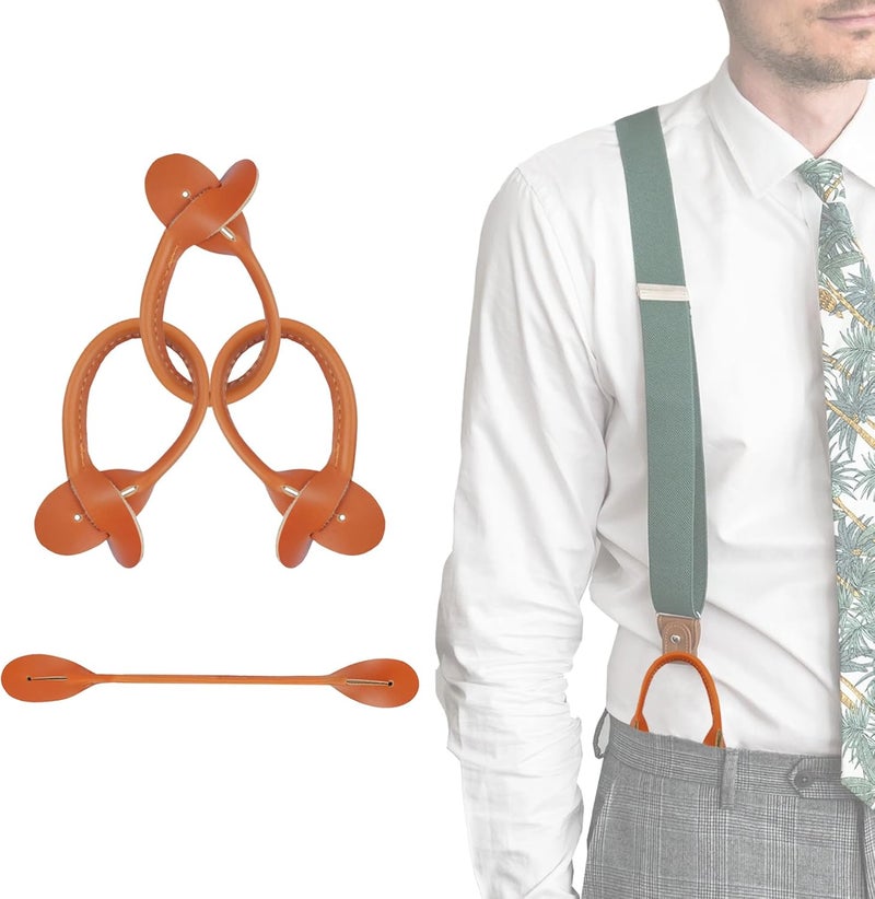 KUNN Genuine Leather Strips 4 Pcs Replacement for Medieval Button End Suspenders,Brown - Image 1