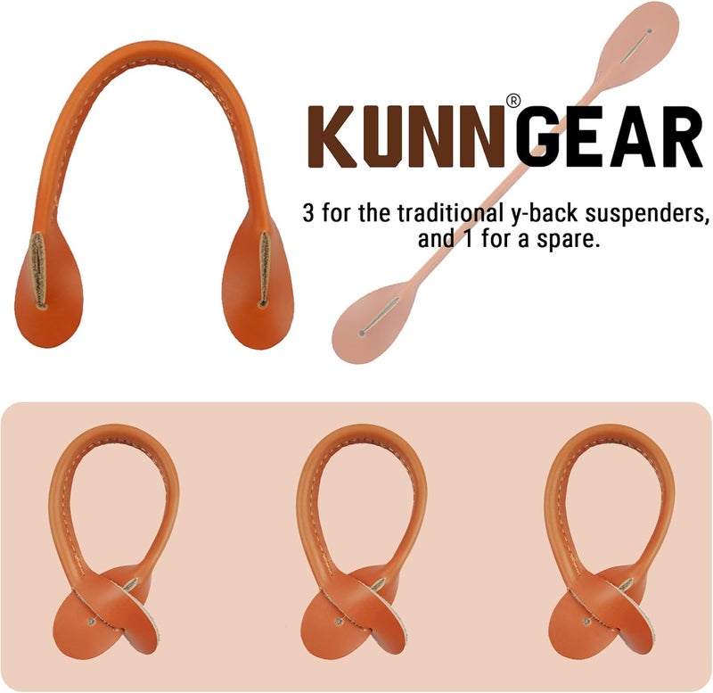 KUNN Genuine Leather Strips 4 Pcs Replacement for Medieval Button End Suspenders,Brown - Image 4