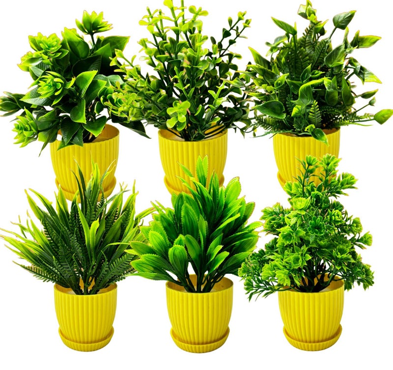Dekorly 6 Packs Fake Plants Small, Mini Artificial Plants Indoor for Home Farmhouse Bathroom Shelf Décor (Height : 17Cm, Yellow) - Plastic - Image 2